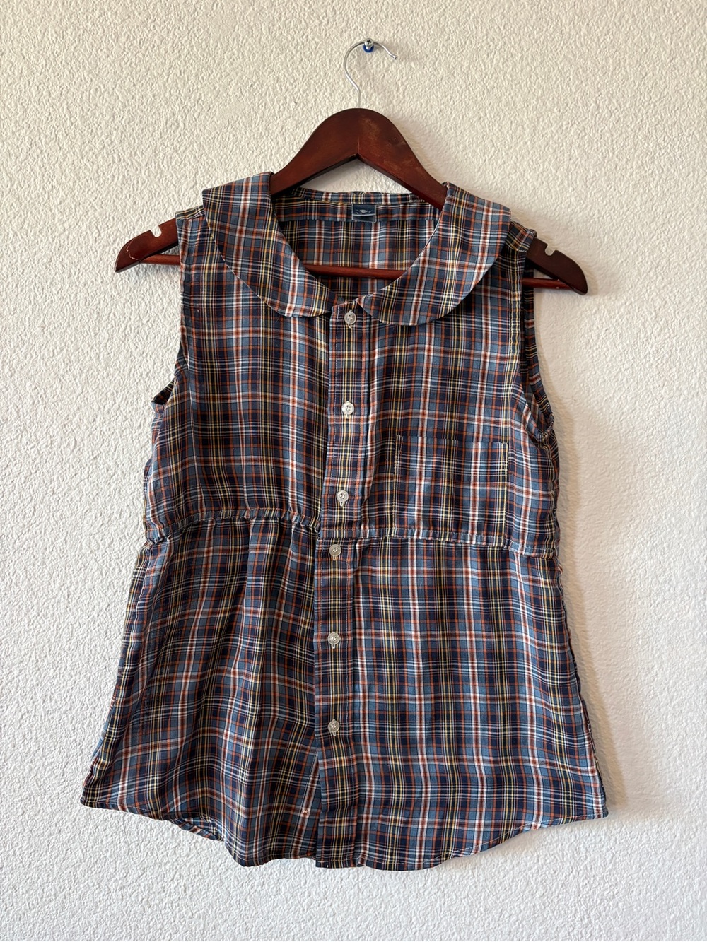 Vintage Preppy Plaid Top in Navy, Rust & Yellow